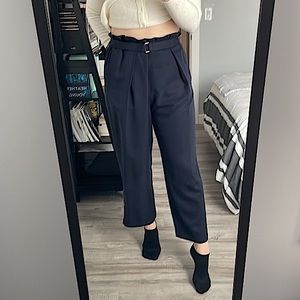 Navy Relaxed High-Waist Trousers